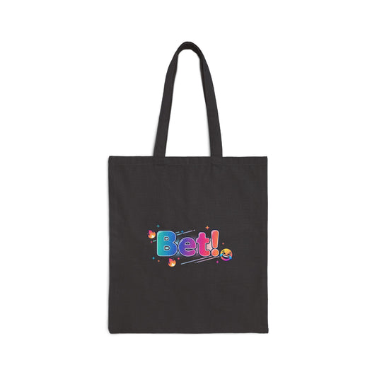 "Bet" Cotton Canvas Tote Bag — Gen-Z Slang Graphic Tote, Trendy Gift for Teens & Young Adults