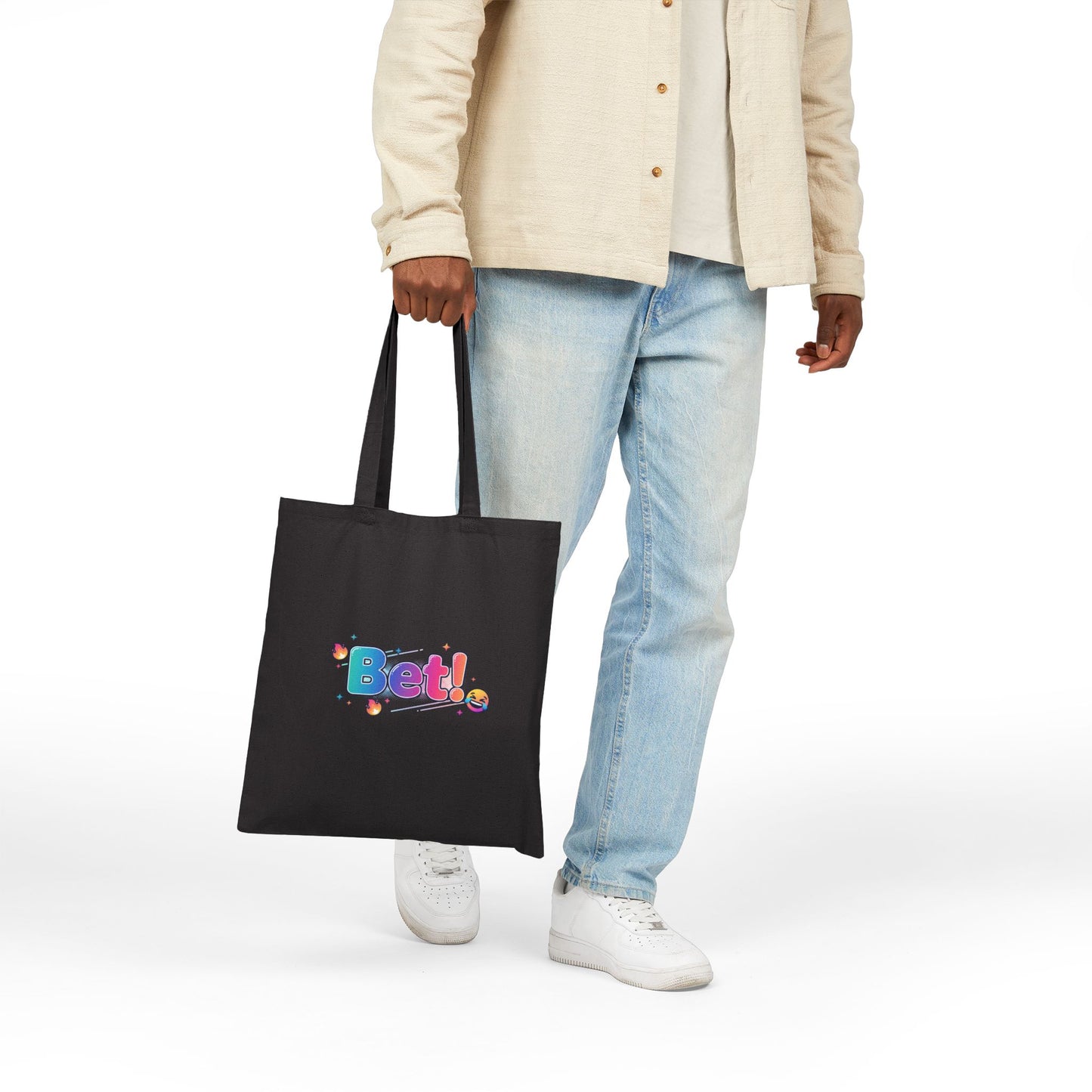 "Bet" Cotton Canvas Tote Bag — Gen-Z Slang Graphic Tote, Trendy Gift for Teens & Young Adults