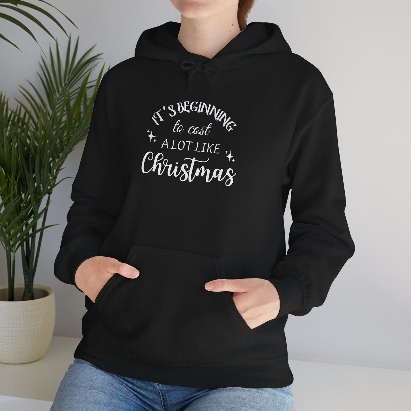 It's Beginning to Cost a Lot Like Christmas Hoodie — Funny Christmas Sweatshirt White Text