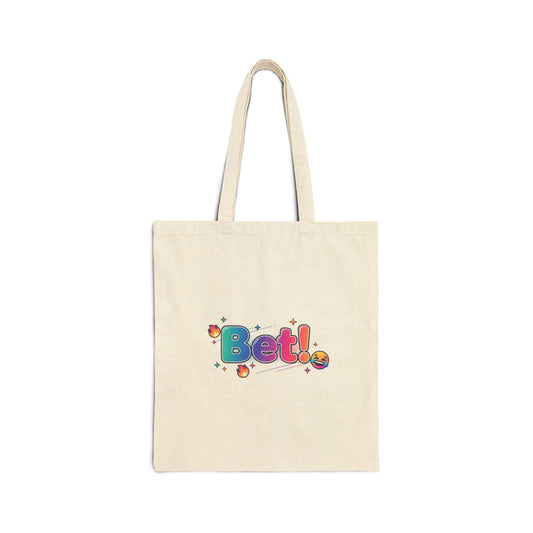 "Bet" Cotton Canvas Tote Bag — Gen-Z Slang Graphic Tote, Trendy Gift for Teens & Young Adults